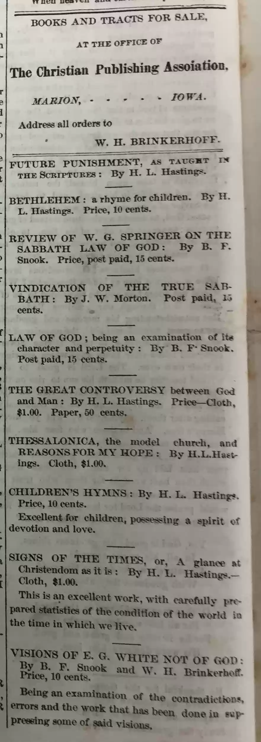 Booklets & Tracts listed in Hope of Israel, 10 July 1866